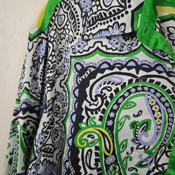 Zara Green Paisley Floral Satin Scarf Button Down Blouse Boho St Patty Day M - Picture 12 of 14